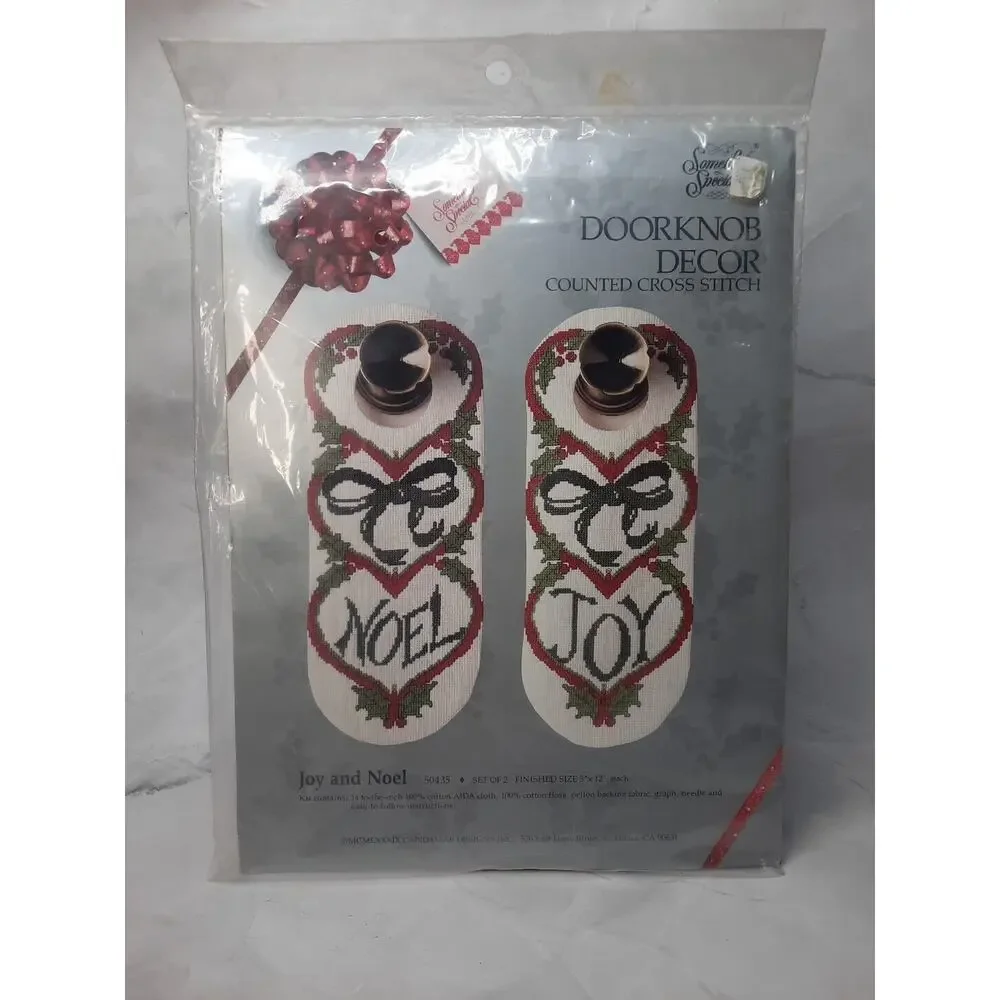Vtg Candamar Something Special Counted Cross Stitch Doorknob Decor Joy and Noel